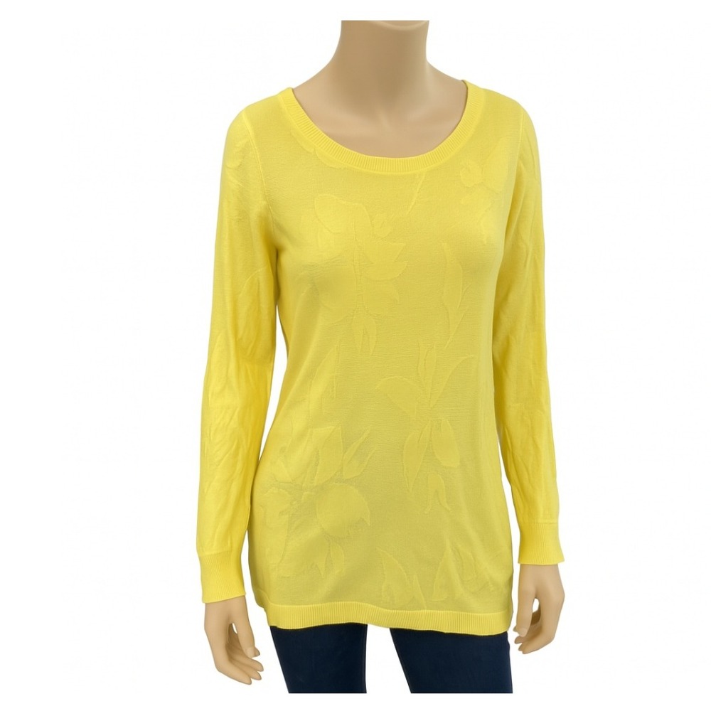Soft Surroundings Sweater Floral Yellow Garden Wall Pointelle Jacquard Plus 1X